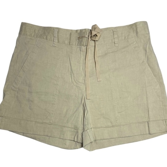 Theory Tan Linen Blend Tie Front Shorts Size 0 - Picture 1 of 3